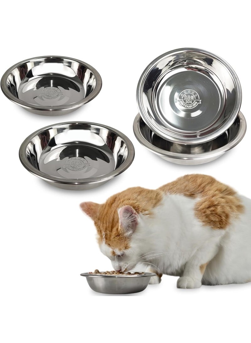 jaexest 4-Pack Stainless Steel Cat Bowls, 5.5 Inch Shallow Dishes for Small & Medium Cats, Durable Metal Pet Bowls for Wet Food, Dry Food & Water, Easy Clean Indoor Feeding Bowls - Image 1